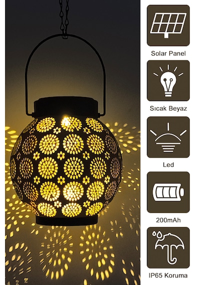 Greentech Güneş Enerjili Dekoratif Led Fener / Askılı Bahçe Feneri / Bahçe Dekorasyon Feneri / GT-SL25G