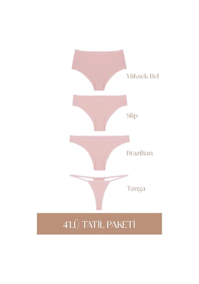 Cotvie Gül Kurusu Pamuklu 4'lü Tatil Külot Seti Gül Kurusu