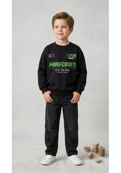 Emila Kids Erkek Çocuk Sweatshirt - Siyah- Baskılı İki İplik %100 Pamuk Emila Kids Erkek Çocuk Sweatshirt - Siyah- Baskılı İki İplik %100 Pamuk