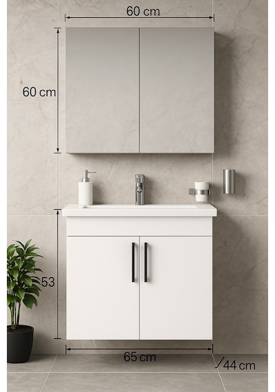 Dmz Home Concept Liventa 65 Cm Mdf Beyaz Banyo Dolabı Takımı Beyaz
