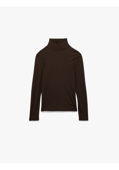 Koton Slim Fit Balıkçı Yaka Uzun Kollu Tişört Kahverengi 6wak50001uk Kahve