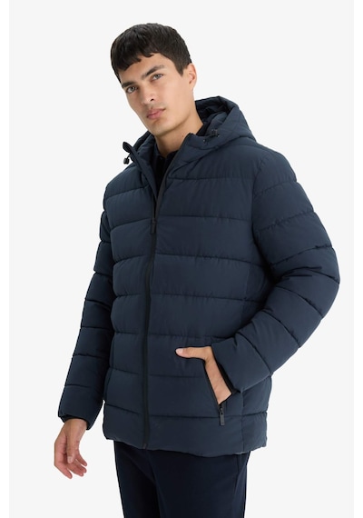 Defacto Su İtici Slim Fit Dar Kesim Astarlı Kapüşonlu Fermuarlı Cepli Dolgulu Mont R0216az25aunv64 Lacivert-nv64