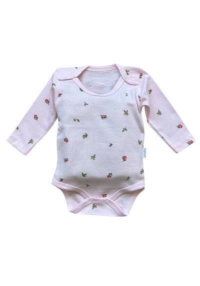 Bellamio Kids Çiçek Desenli Kız Bebek Uzun Kollu Zıbın Body Pembe