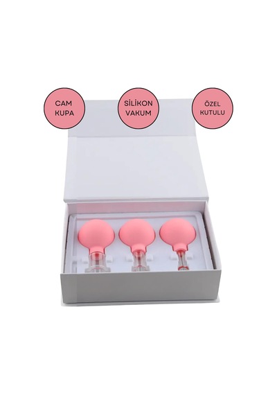 Silikon Vakumlu Cam Yüz Masaj Kupası 3'lü Set Pembe Renk