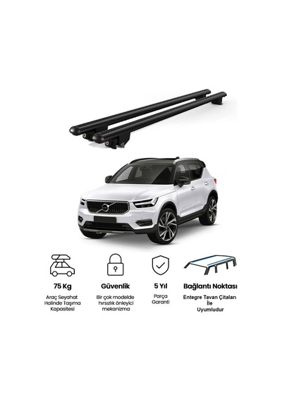 Kanca Volvo Xc40 2018 Ve Sonrası Uyumlu Siyah Kilitli Ara Atkı 120cm Port Bagaj Tavan Barı