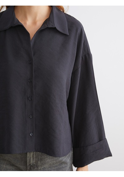 Lcw Vision Siyah Oversize Modal Karışımlı Kadın Gömlek