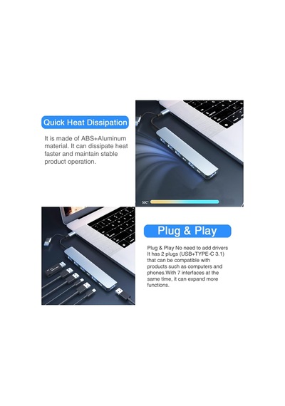 Dizüstü Bilgisayar İçin Usb C Hub, Usb 3.0 Hub, 7 İn 1 Usb-c