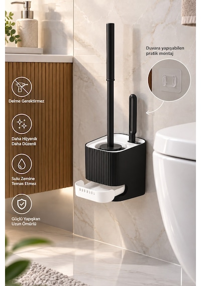 Porsima 2038 Pratik Tuvalet Fırçalığı Banyo Tuvalet Fırçası Siyah