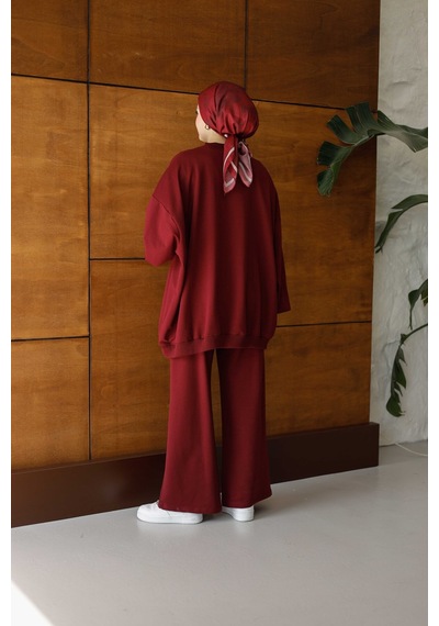 Moonsc Kadın Oversize 2 İplik Tesettür Takım Bordo