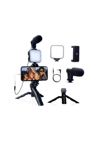 Akıllı Telefon Vlog Kiti Tripod Mini Mikrofonlu Telefon Tutucu Belirtilmemiş