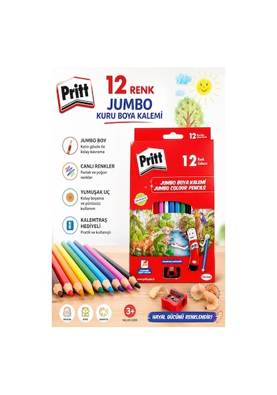 12 Li Jumbo Kuru Boya Kalemi Üçgen 1 Paket Pritt Kalın 12 Renk Jumbo Kuruboya Tam Boy Renkli Kalem Karton Kutu Kalemtraş Çok Renkli 12 Li Jumbo Kuru Boya Kalemi Üçgen 1 Paket Pritt Kalın 12 Renk Jumbo Kuruboya Tam Boy Renkli Kalem Karton Kutu Kalemtraş Çok Renkli
