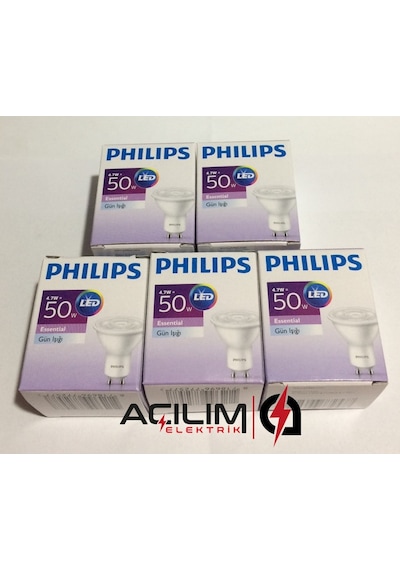 5 Adet Phılıps 4.7W 50W Gu10 Duy 4000K Ilık Beyaz Led Çanak Spot
