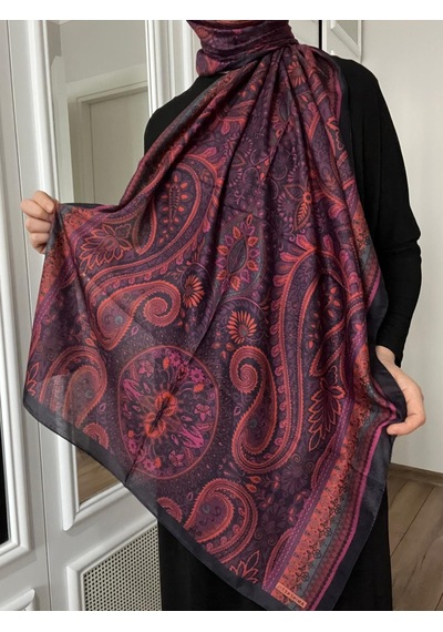 Modakaşmir Aminenesil Etnik Desen Soft Pamuk Şal Açık Fuşya