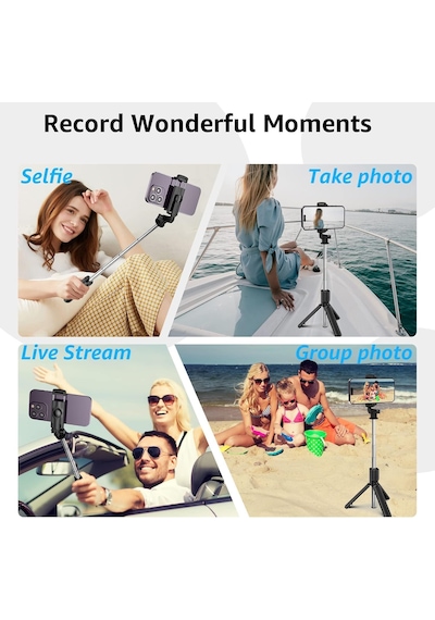 Selfie Çubuğu Tripod 3'ü 1 Arada Bluetooth Uzaktan Kumandalı Telefon Tutucu, 360 Döner Başlık, Apple iOS Uyumlu & Androi Genel Selfie Çubuğu Tripod 3'ü 1 Arada Bluetooth Uzaktan Kumandalı Telefon Tutucu, 360 Döner Başlık, Apple iOS Uyumlu & Androi Genel