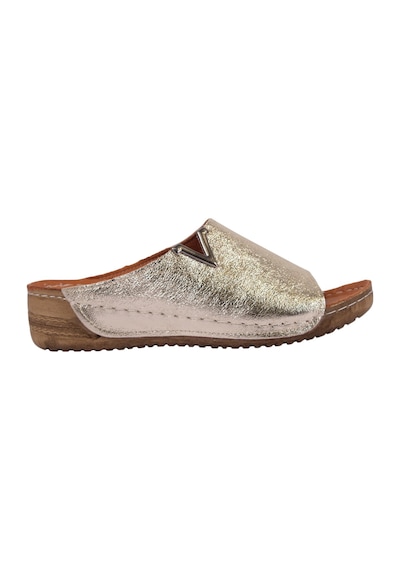 Napa Shoes Hakiki Deri Yumuşak Taban Rahat Günlük Kadın Terlik Napa-211 Gold