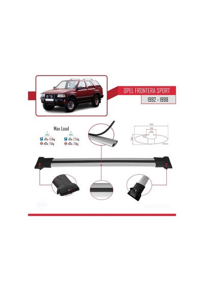 Opel Frontera Sport 1992-1998 Arası İle Uyumlu Fly Model Ara Atkı Tavan Barı Gri