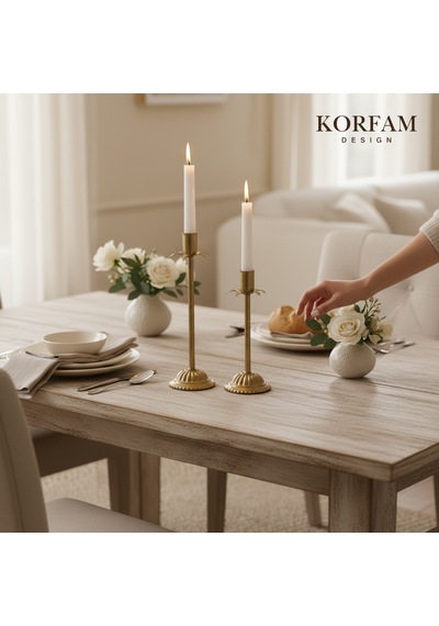Dekoratif Pirinç Eskitme Gold 2'li Şamdan Mumluk Seti Çok Renkli