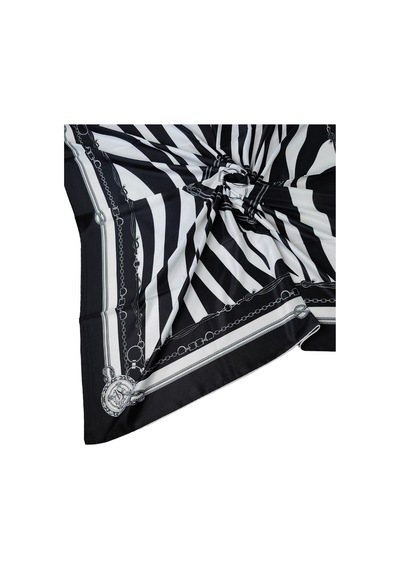 Mim Eşarp Vesi Eşarp Zincir Desenli Sport Twill Eşarp 120x120 Cm Siyah - Beyaz