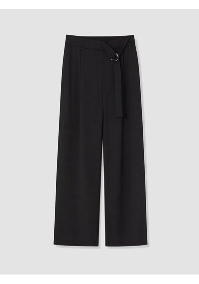 Lcw Everyday Siyah Beli Kemerli Pileli Kadın Krep Pantolon