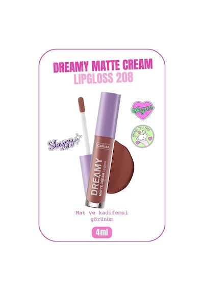 Callista Dreamy Matte Cream Lipgloss Mat Görünümlü Dudak Parlatıcısı - 208 Front Row - Kahverengi