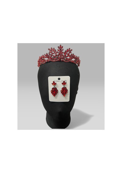Majestic Blossom Crown - Gelin Kına After Taç Ve Küpe Kırmızı - 797153335 Kırmızı