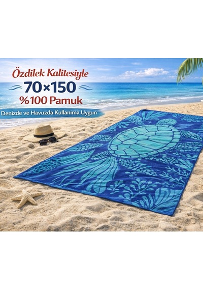 Özdilek Nice Plaj Havlusu 70x150 -ocean Turtle Mavi