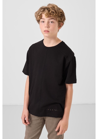 Tommylife Siyah Pamuklu Yumuşak Dokulu Oversize Basic Erkek Çocuk T-shirt - 11297 Siyah