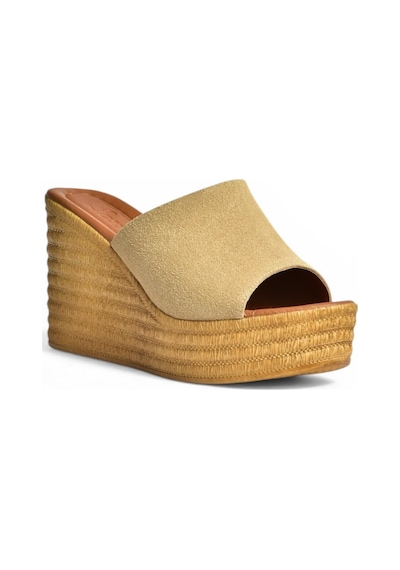 Fox Shoes Y996559902 Bej Süet Dolgu Tabanlı Kadın Terlik