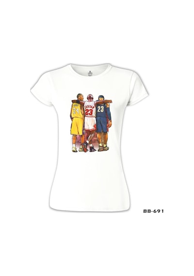 Basketball - Jordan & James & Bryant Beyaz Kadın Tshirt 001
