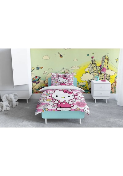 Hello Kitty Nevresim-2 Kanat Fon-120 160 Halı- Avize- Sepet