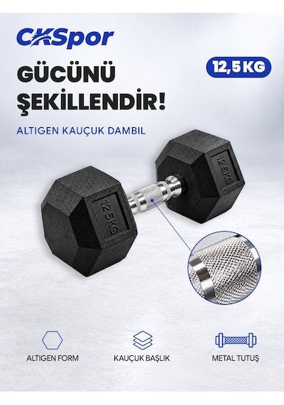 Ckspor 12,5 Kg Altıgen Kauçuk Dambıl Hex Dumbbell Fitness Kuvvet Antrenmanı Ağırlığı