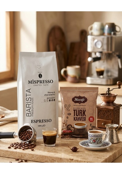 Mispresso Barista Espresso 1000 Gr Ve Bol Köpüklü Geleneksel Türk Kahvesi İkili Set Çekirdek Kahve
