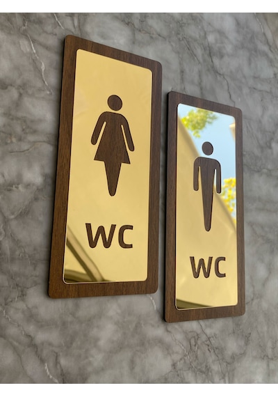 Lux Gold Aynalı Ceviz Mdf Serisi Wc Set Yönlendirme Levhası Kapı