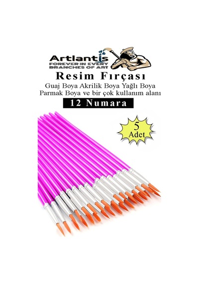 Resim Fırçası 12 Numara 5 Adet Yuvarlak Uçlu Sentetik Resim Fırça Ekonomik Suluboya Akrilik Boya Guaj Boya Yağlı Boya