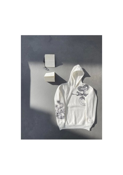 Butik İstanbul Uzun Kol Kapşonlu Baskılı Sweatshirt - Beyaz