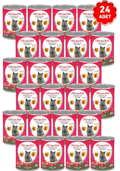 Ultravita Premium Yüksek Proteinli Kısırlaştırılmış Kuzulu Konserve Yetişkin Kedi Maması 24 x 415 G