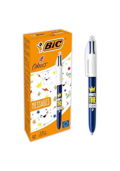 4 Colours Message Tükenmez Kalem 12'li Kutu, 1.0mm Uç, Tek Kalemde Mavi, Kırmızı, Yeşil Ve Siyah Renkler Çok Renkli