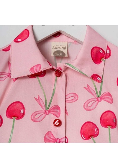 Ministok Cherry Blüz Tütü Etekli İkili Kız Çocuk Takım Pembe