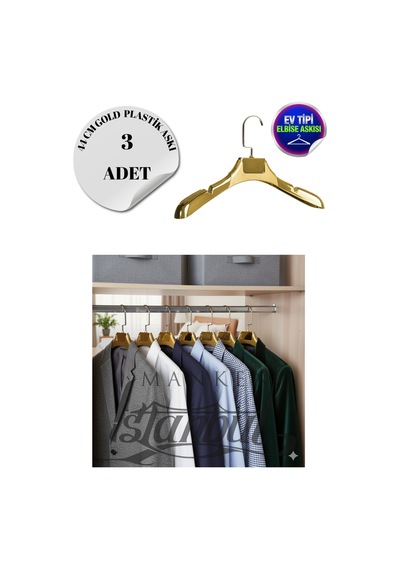 Ceket Askısı 44 Cm Gold Plastik Bluz Elbise Kıyafet Askısı Ev Tipi 3 Adet Diğer
