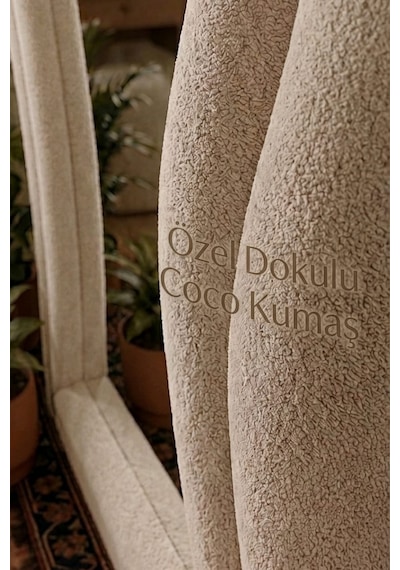 Lusso Krem Renk Kumaş Kaplamalı Dalgalı Kavisli Ayaklı Boy Aynası 182x87 Cm