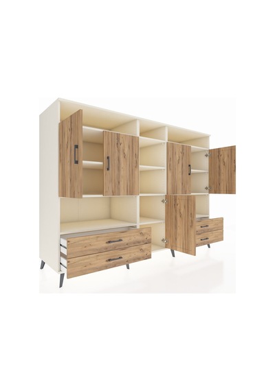 Kronos Dolap 12 Raflı 4 Çekmeceli 5 Kapaklı 220x59x163 Aytaşı-çam Atlas Çam - Aytası