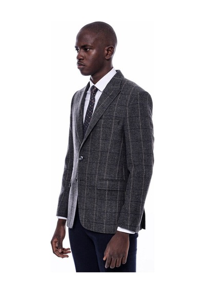 Wessi Ekose Sivri Yaka Slim Fit Füme Erkek Ceket - Wessi Füme