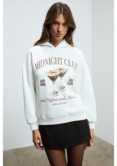 ETHIQUET UKKIS Kadın Yumuşak Kumaşlı Nakışlı Kapüşonlu Ekru Sweatshirt