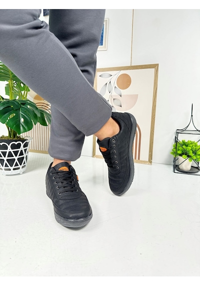 Günlük Erkek Sneaker Bağcıklı Dikişli Hafif Rahat Yürüyüş Spor Ayakkabı 013c Siyah
