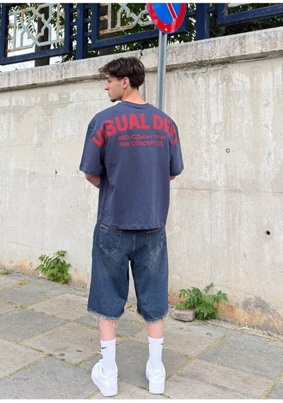 Zaee Back Baskılı Oversize Tişört Lacivert