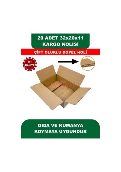 20 Adet 32x20x11 Cm Baskısız Çift Oluklu Boş Koli, Dopel Ürün Kolisi, Kargo Kolisi, Tssst