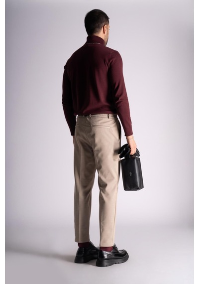 Beli Yarım Lastikli Slim Fit Chino Crop Pantalon Bej Bej