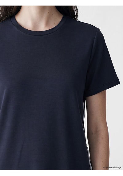 Lcw Comfort Lacivert Şerit Detaylı Soft Touch Kadın Tişört