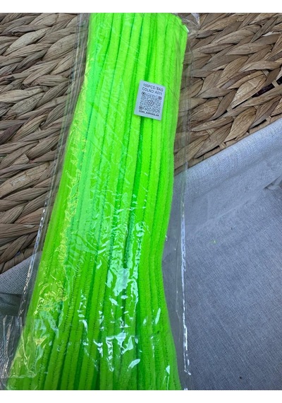Şönil 100 Lü Fosfor Yeşil Renk Kod A011 30 Cm - Yoğun Tüylü Hobi Çubuğu Tel El İşi 100 Lü Paket