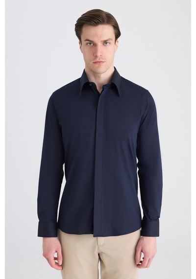 Twn Slim Fit Lacivert Düz Gömlek 5ef02ee44343m Çok Renkli